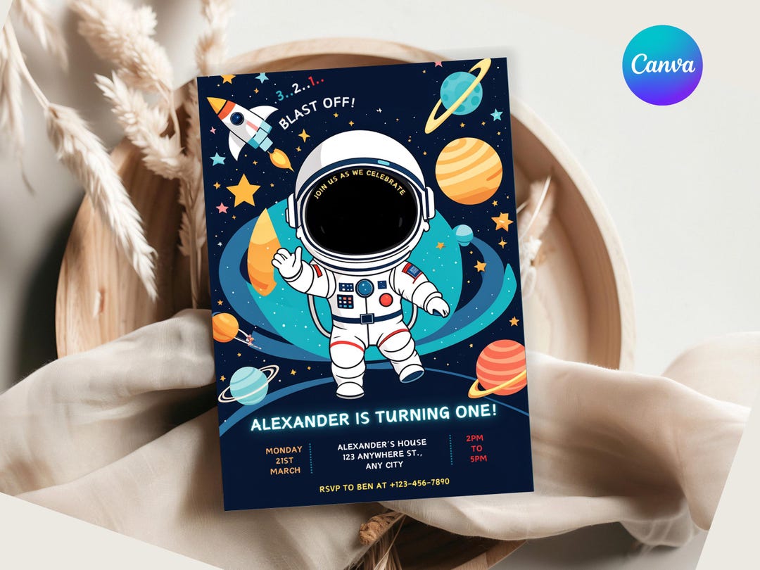 Outer Space Birthday Invitation Outerspace Invite Planets Rocket Ship Astronaut Invite Galaxy Blast off Invitation First Trip Around Sun - Etsy UK