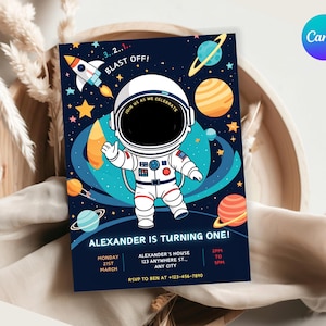 Outer Space Birthday Invitation Outerspace Invite Planets Rocket Ship Astronaut Invite Galaxy Blast Off Invitation First Trip Around Sun