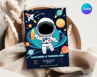 Outer Space Birthday Invitation Outerspace Invite Planets Rocket Ship Astronaut Invite Galaxy Blast Off Invitation First Trip Around Sun