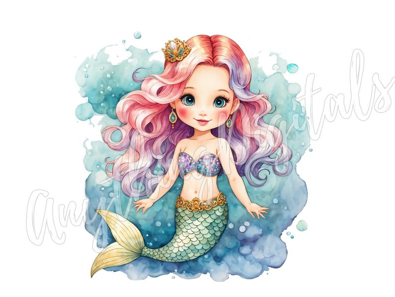 Mermaid Clipart Bundle Mermaid PNG Watercolor Cute Whimsical Mermaid ...