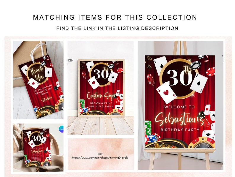 Casino Birthday Welcome Sign | Las Vegas Party Sign Template | Editable Custom Party Sign | Printable Casino Night Birthday Decor image 4