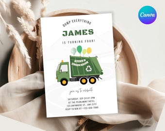 Editable Garbage Truck Birthday Invitation Garbage Truck Birthday Party Dump Everything Party Trash Bash Birthday Invitation Garbage Party