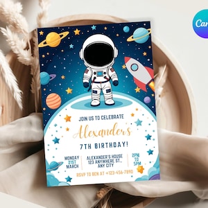 Editable Outer Space Birthday Invitation Outerspace Invite Astronaut Invite Galaxy Blast Off Invitation Rocket Ship First Trip Around Sun
