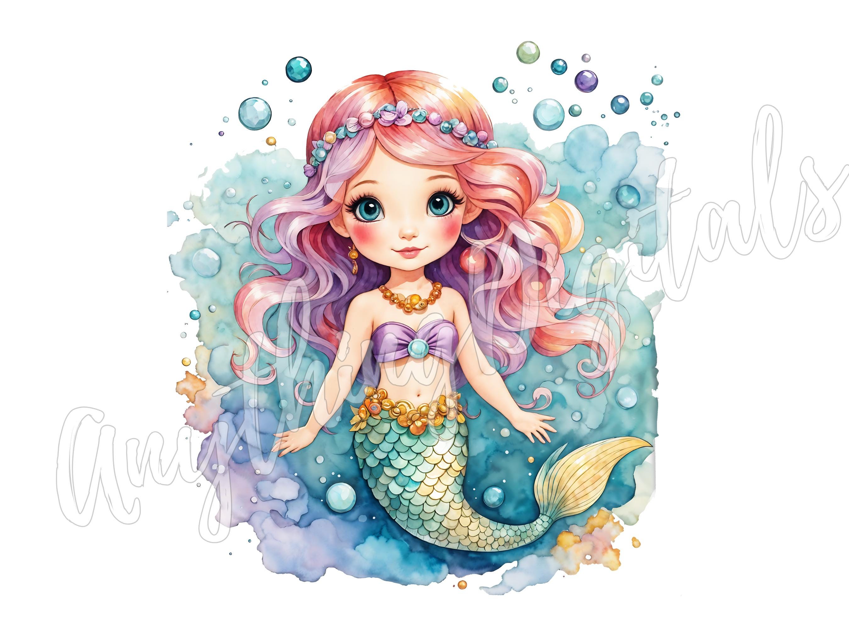Mermaid Clipart Bundle Mermaid PNG Watercolor Cute Whimsical Mermaid ...