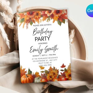 Fall Birthday Invitation | Autumn Party Invite | Little Pumpkin First Birthday | Rustic Fall Celebration Autumn Theme Birthday Party