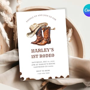 Rodeo Invitation Cowboy Birthday Invitation Wild West Birthday Invite Boy 1st Rodeo Birthday Invitation Western Birthday Invitation Template