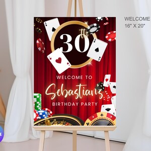 Casino Birthday Welcome Sign | Las Vegas Party Sign Template | Editable Custom Party Sign | Printable Casino Night Birthday Decor