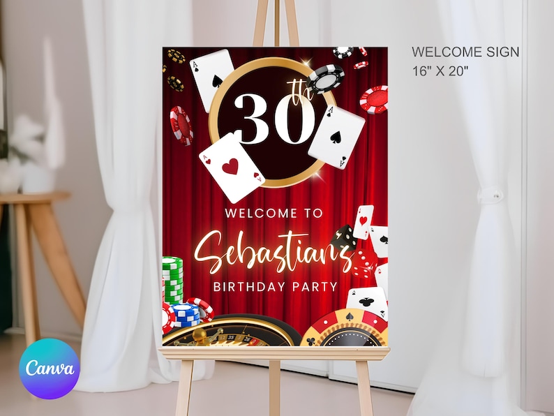 Casino Birthday Welcome Sign | Las Vegas Party Sign Template | Editable Custom Party Sign | Printable Casino Night Birthday Decor