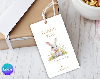 Etichette di ringraziamento per compleanno con coniglietto, modificabili, etichette per bomboniere, coniglietto carino per compleanno bambini, stampabili, download immediato