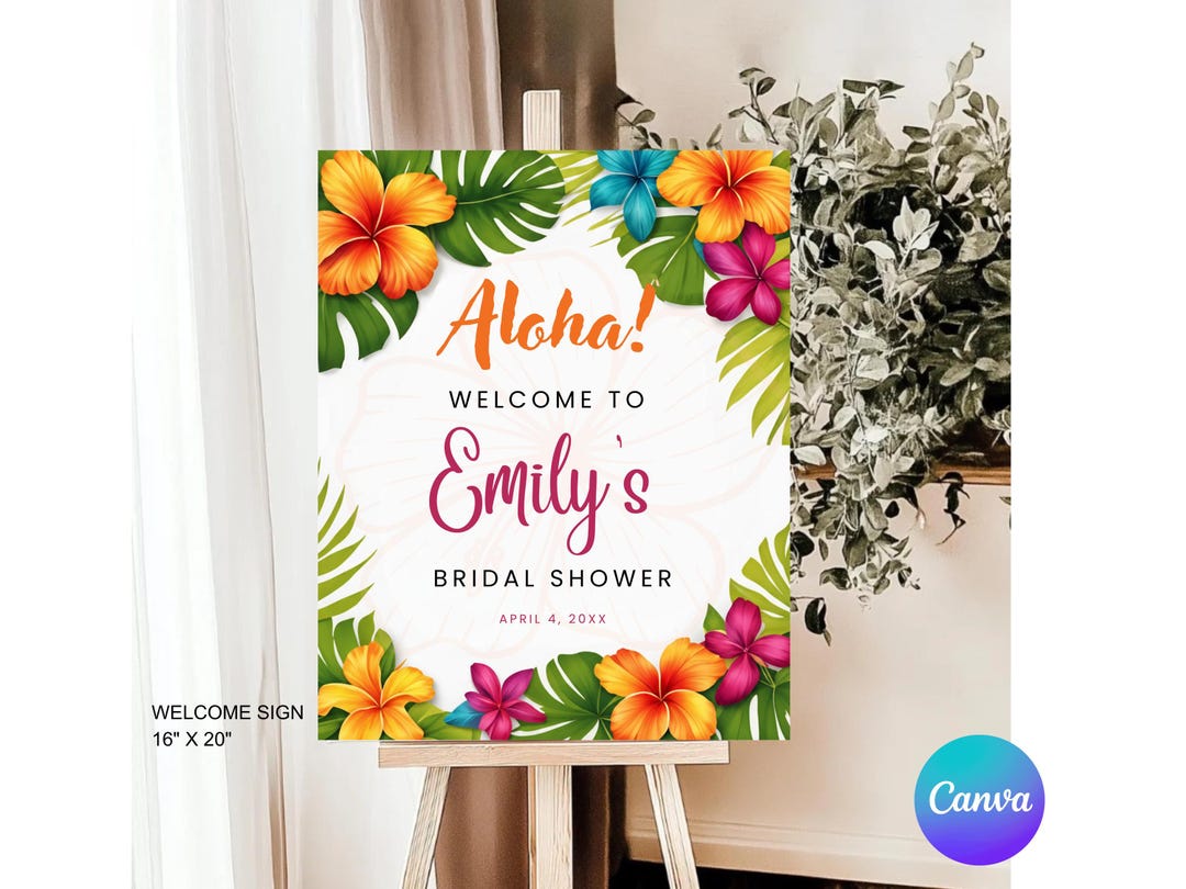 Aloha Welcome Sign Template | Tropical Bridal Shower Welcome Sign ...