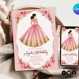 Digital 18th Birthday Invitation Debut Birthday Invitation Sweet Eighteen Party Invite Pink Barbie Ball 18th Birthday Invitation Editable