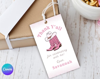 Cowgirl Thank You Tag Cowgirl Favor Tag Cowgirl Sticker Disco Rodeo Girl Birthday Printable Thank You Gift Tag Editable Instant Download