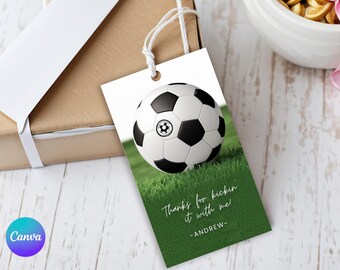 Etiqueta de agradecimiento de fútbol, etiqueta de recuerdo de fútbol, cumpleaños de fútbol, etiqueta de recuerdo de cumpleaños de fútbol, recuerdo de fútbol, fiesta de saque de meta, descarga instantánea editable