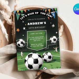 Editable Soccer Birthday Invitation: Canva Template (Digital Download)