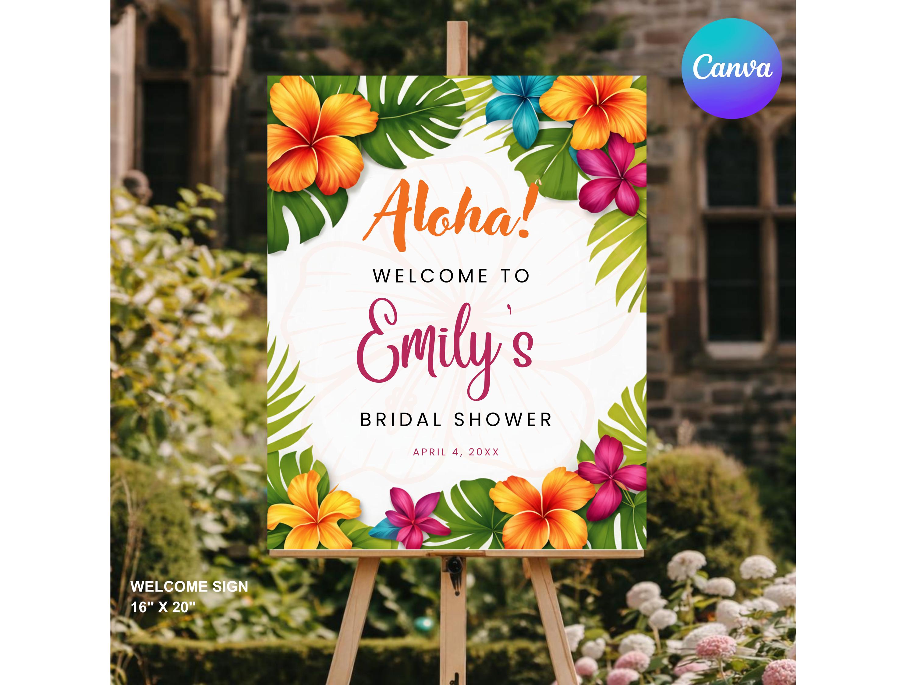 Aloha Welcome Sign Template | Tropical Bridal Shower Welcome Sign ...