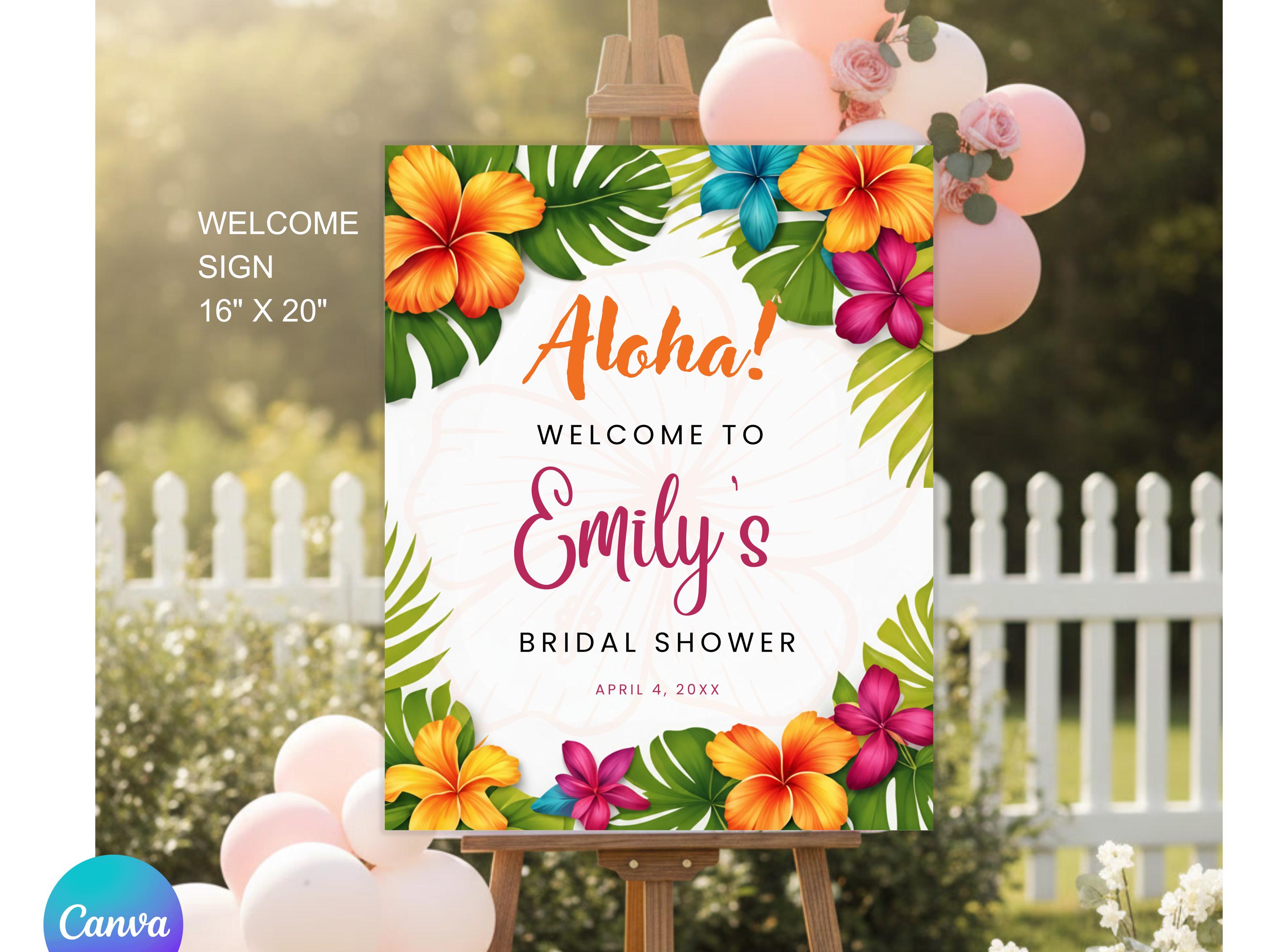 Aloha Welcome Sign Template | Tropical Bridal Shower Welcome Sign ...