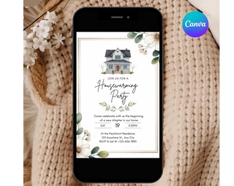 Invitación para fiesta de inauguración de casa. Plantilla moderna y minimalista para descarga digital.
