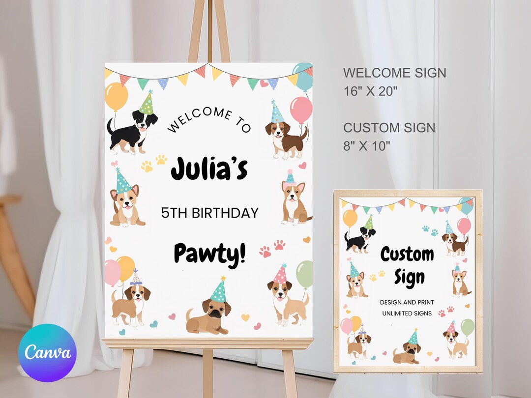Editable Puppy Birthday Welcome Sign Template Printable Dog Birthday ...