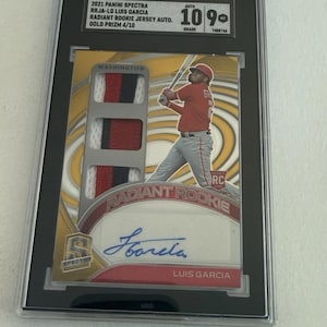 2021 Spectra Luis Garcia RC Rookie RPA-märke Auto Guld Holo Silver Prizm SSP /10 Sällsynt 3-färgsmärke Washington Nationals New York Yankees