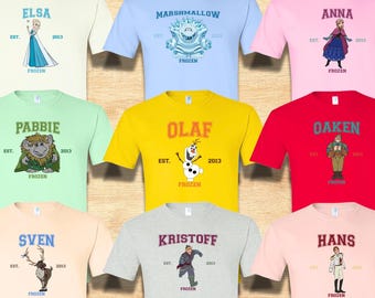 Comfort Colors® Frozen Varsity T-shirts, Disney Trip Anna Elsa Olaf Family Matching Shirts, Birthday/Holidays Gifts for Frozen Fan