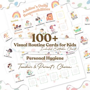 子どものための健康的なセルフケアルーチンチャート 家事チャート 毎日のリズムチェックリスト 幼稚園のアクティビティ モーゲンルーチン 編集可能な朝のルーチンカード