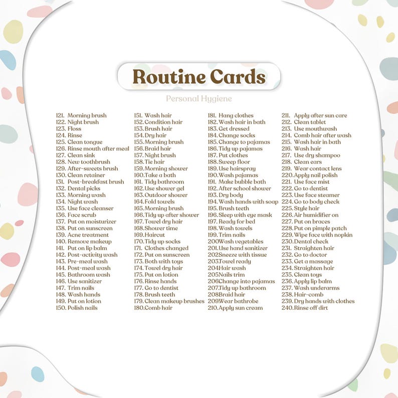 Children Enfant Editable Self Care Morning Routine Cards Healthy ...