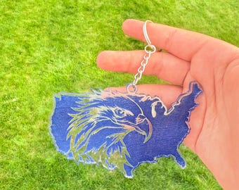 USA Eagle Keychain | Patriotic Acrylic Keychain | Freedom Key Ring | American Pride Gift | Veteran Military Appreciation | 4th of July Indep
