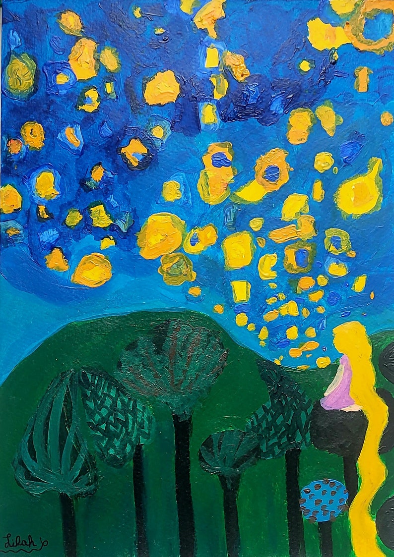Tangled Inspired Painting Rapunzels Wall Art, Acrylic Paint, A4