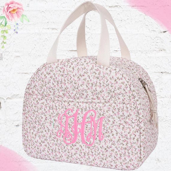 Floral Monogrammed Shabby Chic Lunch Tote Insulated Quilted Back to School