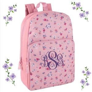 Floral Girls Monogram BackpackTweens Teens Shabby Chic Book bag