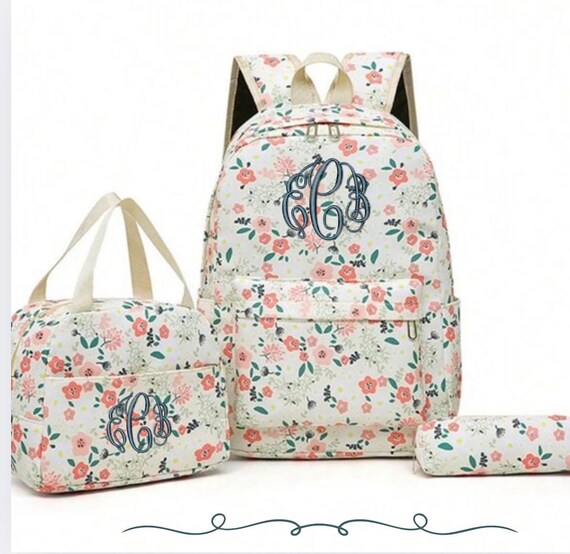 Floral Patterned Backpack and Pouch Set Outoloxit Floral Print Triple-Piece Backpack Set, Spacious  main image 2