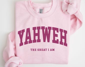 Yahweh Sweatshirt Collegiate The Great I Am Sweater Christian Crewneck Sweatshirt Unisex Mauve