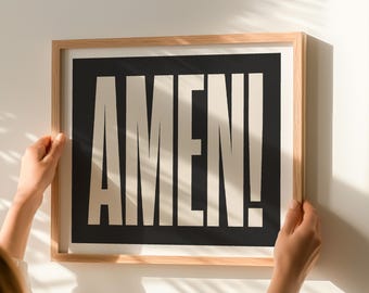 Amen Poster - christian Wall Art, Jesus Print Horizontal (dark Gray ...