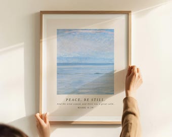 Peace Be Still Poster - Christian Wall Art, Jesus Print, Mark 4:39 Poster (Sea Poster)