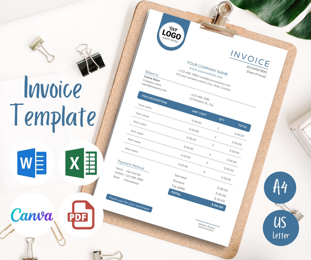 Canva Invoice Template Editable Invoice Small Business Invoice Excel Canva Invoice Template Editable Invoice Small Business Invoice Excel