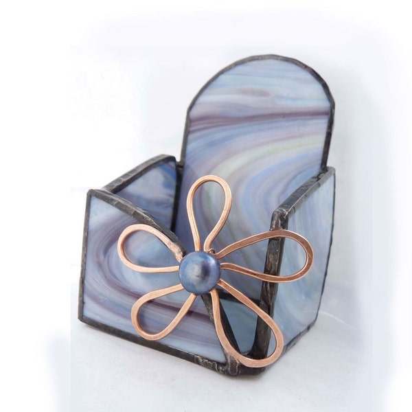 SALE -Stained Glass Business Card Holder - Misty Daisy