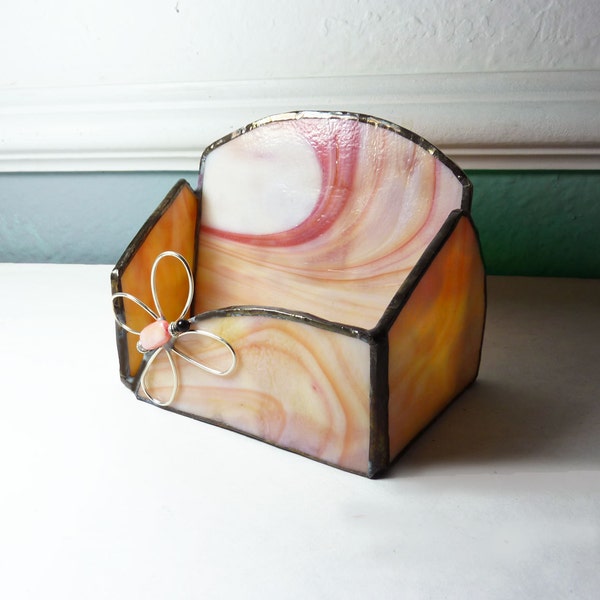 Stained Glass Business Card Holder - Peach Butterfly