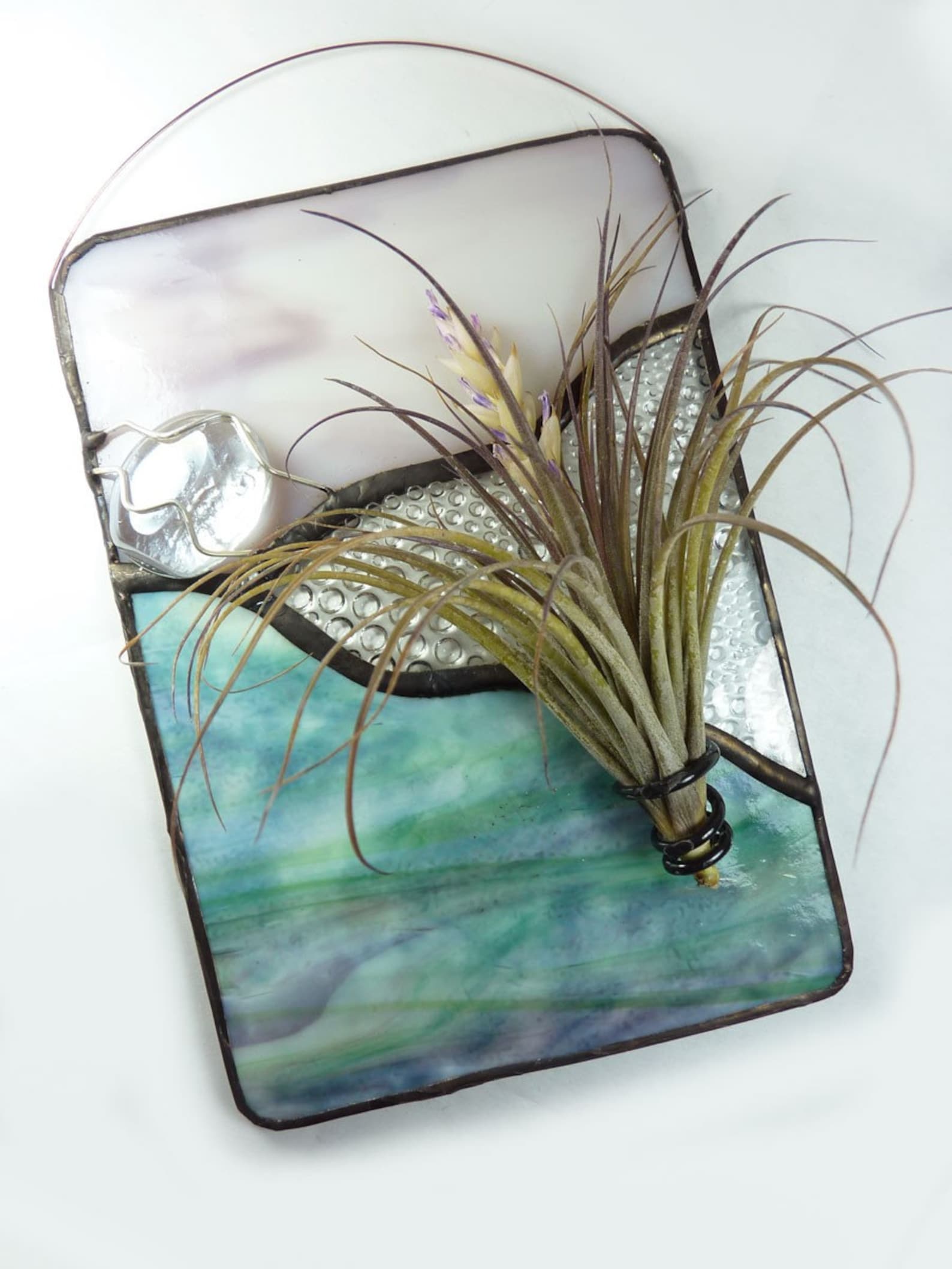Stained Glass Panel Air Plant Holder Aqua Lilac Valley Etsy