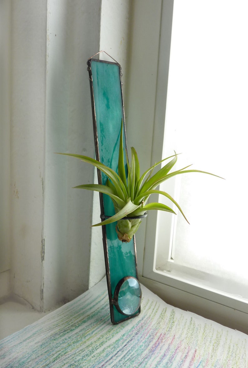 Stained Glass Air Plant Holder Teal Green Etsy