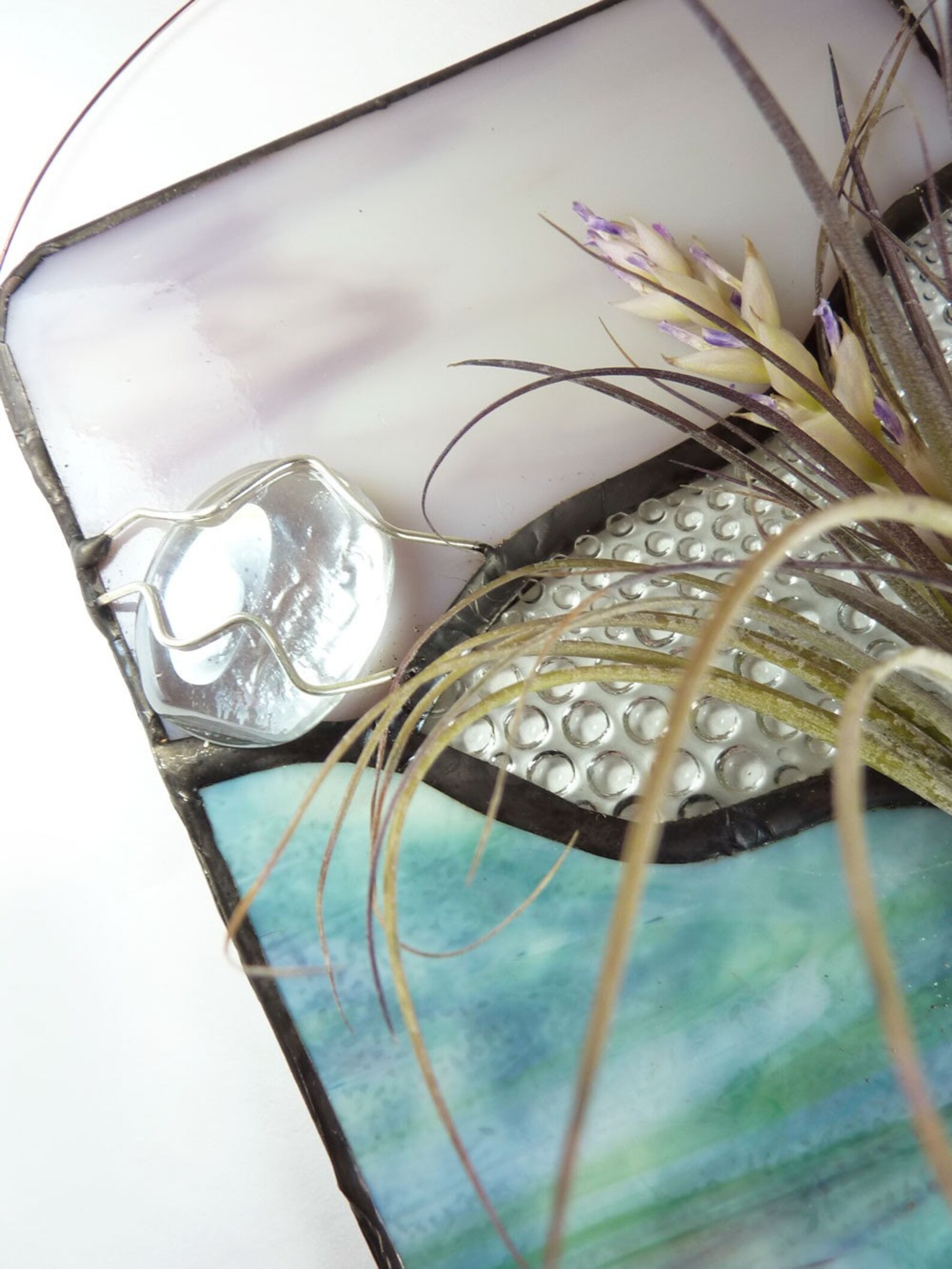 Stained Glass Panel Air Plant Holder Aqua Lilac Valley Etsy