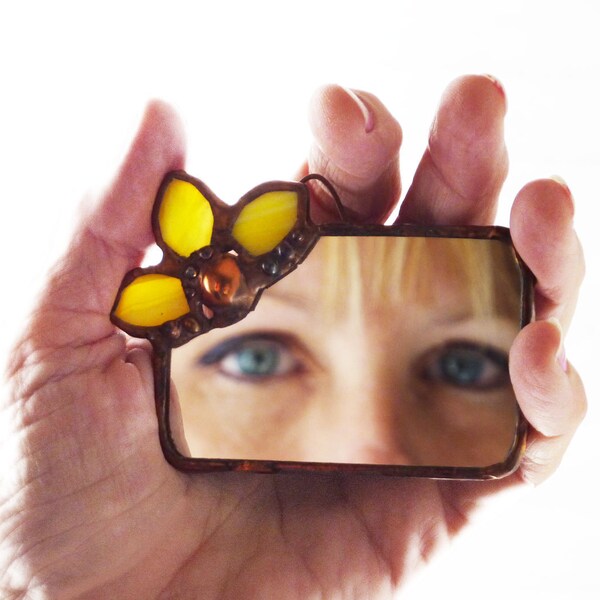 Stained Glass Mirror - Yellow Copper Flower