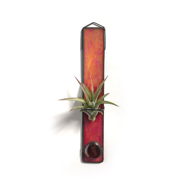 Stained Glass Air Plant Holder, Red Iridescent, Wall Hanging Air Plant Holder, Glass Art, Living decor, Air Plant Display, Home Decor