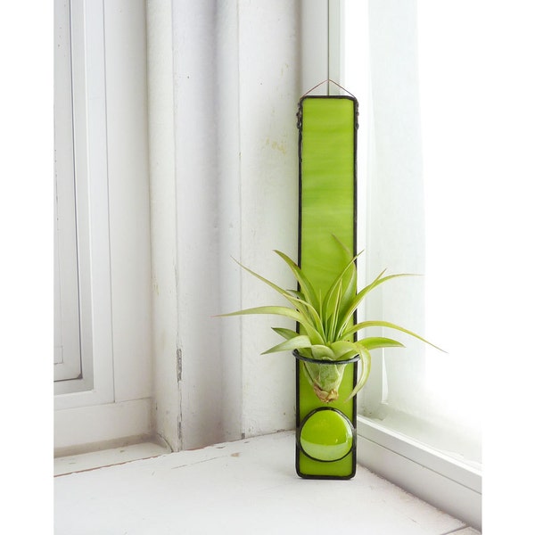 Stained Glass Air Plant Holder - Lime Green