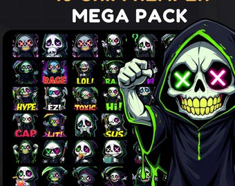 48 Neon Grim Reaper Emotes, Twitch/Discord Streamer Pack