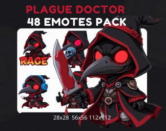 48 Plague Doctor Emotes: Red Eyes, Spooky Twitch Stream Package