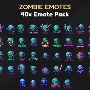 Zombie Emote Pack for Twitch - Cute Zombie Emotes - Chibi Zombie Emote Pack - Spooky Emotes - Halloween Emoji Pack - Perfect for Streamers