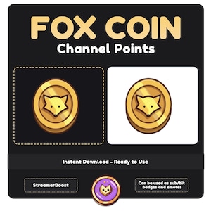 Kawaii Fox Coin Emote: Twitch Channel Point Icon (Digital Download)