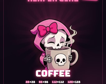 Animated Grim Reaper Girl Drinking Coffee Emote, Stream Assets