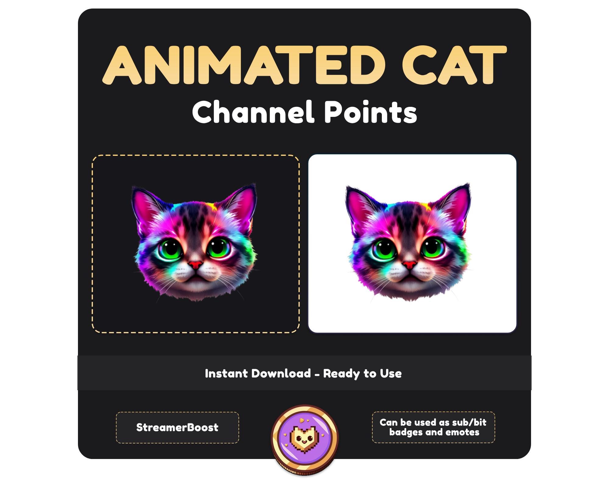 Rave Cat animiertes Emote - Animierte Twitch Emotes, Kanalpunkte, , bereit zum Herunterladen, GIF, Discord Jam, Neon, Tanz, Musik
