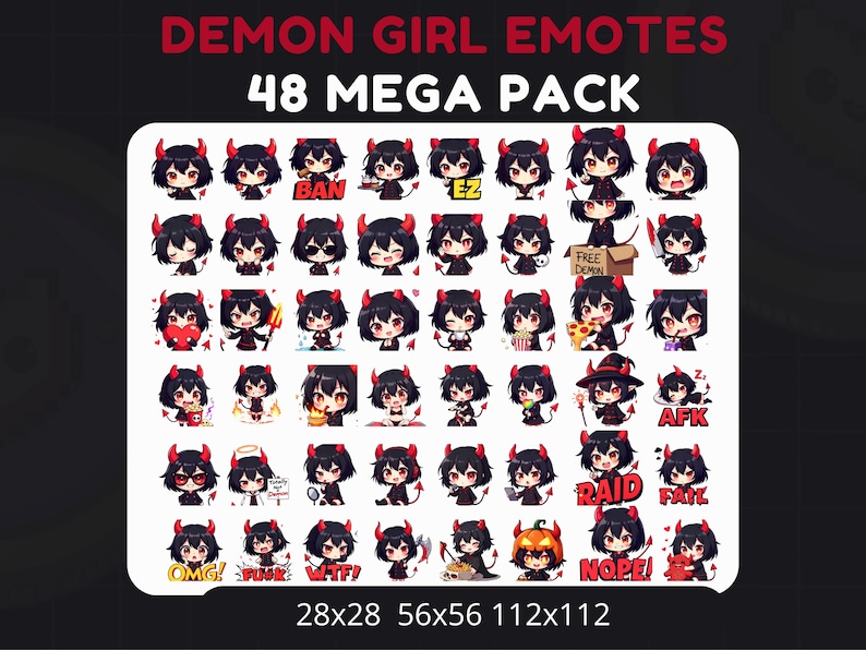 Demon Emote Set 48 Demon Girl Emotes Pack – Custom Twitch & Discord Emojis - Etsy